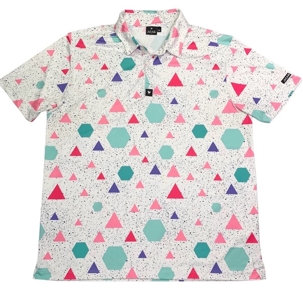Bad Birdie Golf Polo Shirt Men XXL Geoflow Memphis Abstract Retro Geometric USA
